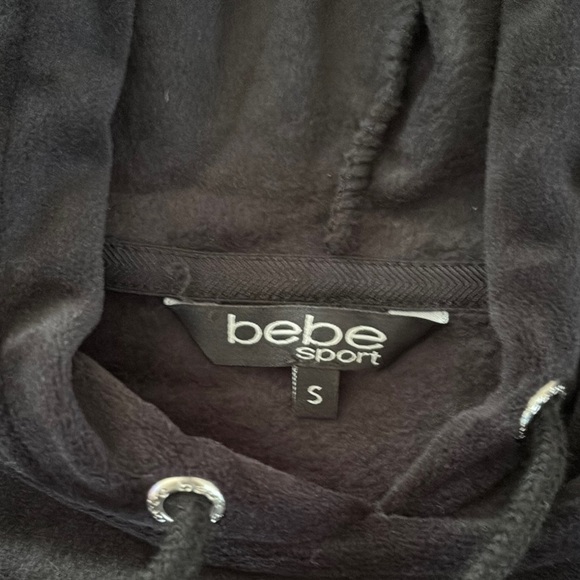 Bebe Black Velvet Hoodie Sweatshirt with Pullover Style - Picture 5 of 8
